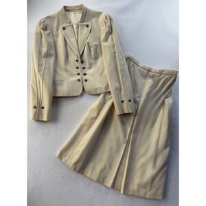 Vintage German Trachten Gerlach 2pc Wool Suit Jacket & Skirt Size 40 White Cream